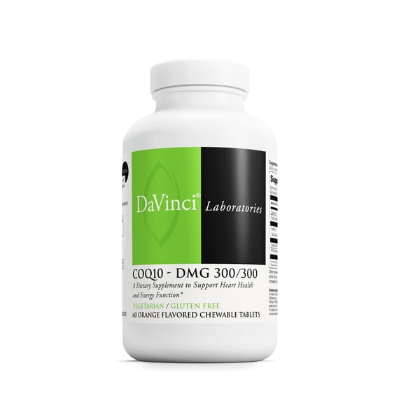 DaVinci Labs CoQ10 - DMG 300/300 - Supports Heart & Immune Health* & Energy - 60 Orange Flavored Tablets