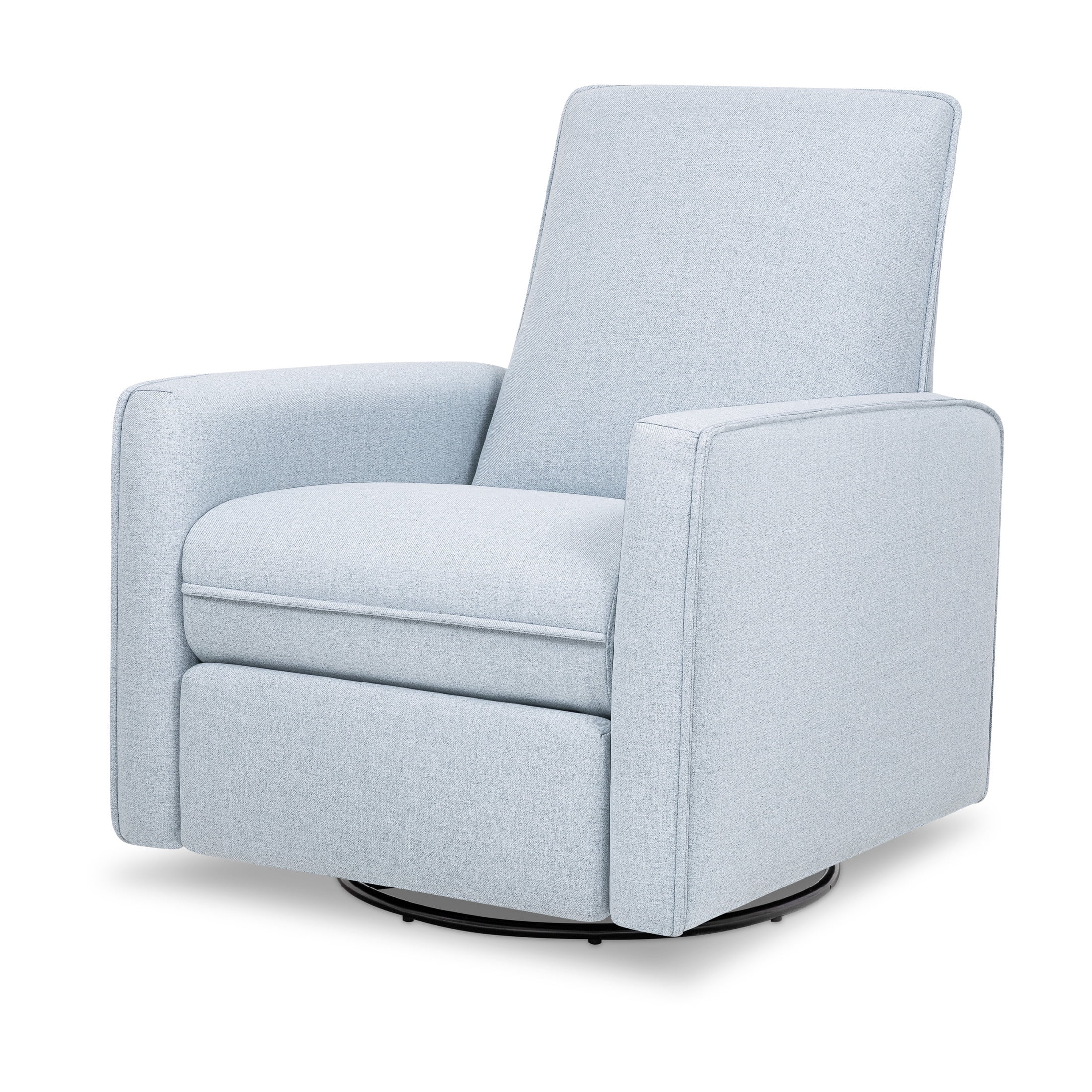 Chambray Blue Eco-Weave Swivel Recliner with Solid Wood Frame