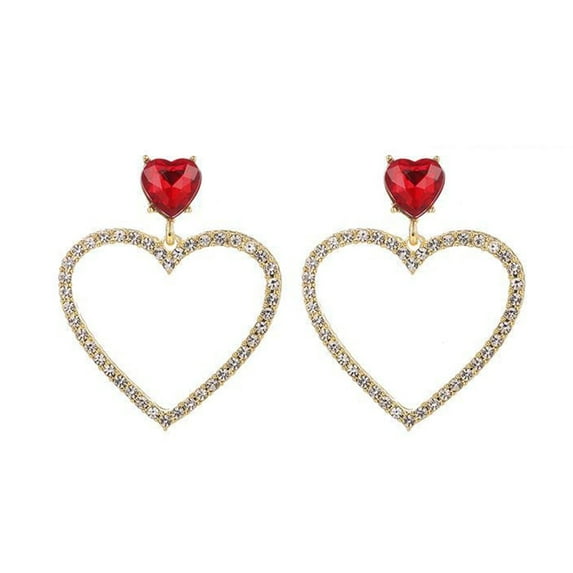 DaXi 1 Pair Rhinestone Earrings Sparkling Creative Shape Allergy Free Stunning Visual Effect Vibrant Color Dress Up Elegant Shiny Heart-Shaped Pendant Earrings Jewelry