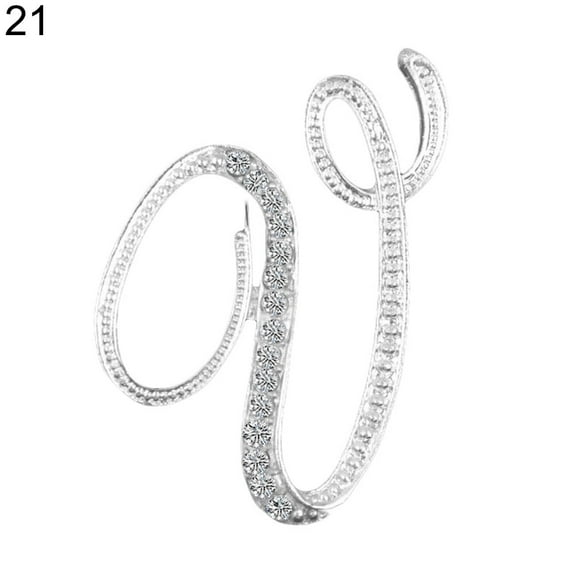 DaXi 1 Pc Rhinestone English Letters Alphabet A-Z Brooch Pin Ornament-Silver
