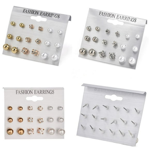 DaXi 18 Pairs Women Rhinestone Faux Pearl Ear Stud Earrings Set Jewelry Gift-Gold