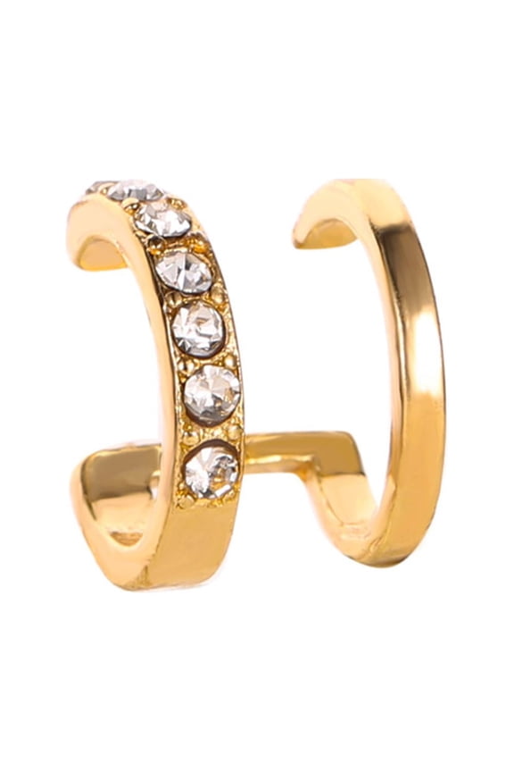 1Pc Women Rhinestone Double Layer Ear Cuff Clip On Earring Non Piercing Jewelry-Golden