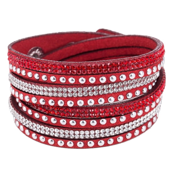 DaXi 1Pcs Bracelets for Girls Faux Leather Shiny Fix Rhinestone Inlaid DIY Multilayer