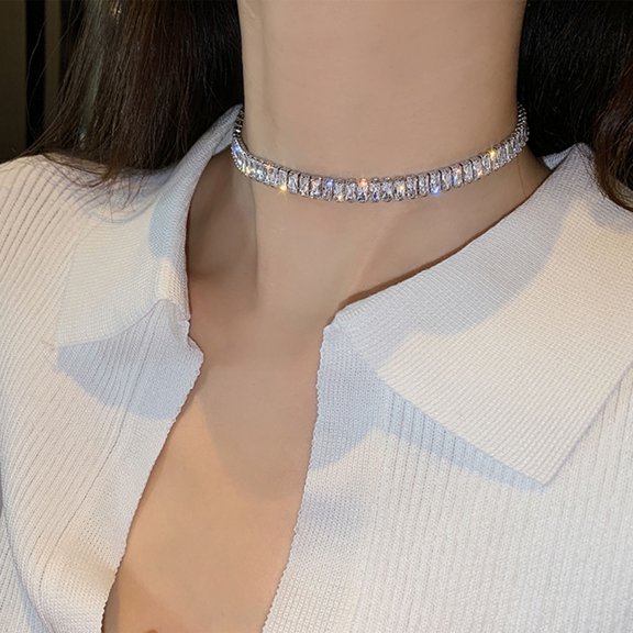 DaXi Adjustable Choker Collar Inlaid Cubic Zirconia Wedding Choker Necklace Jewelry Gift,Silver