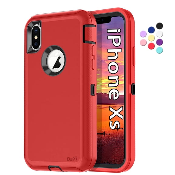 DaXi Case for iPhone Xs/X, Rugged Shockproof and Drop-Proof Triple-Layer Full Body Protection [Screen Protector Not Included] -Red/Black