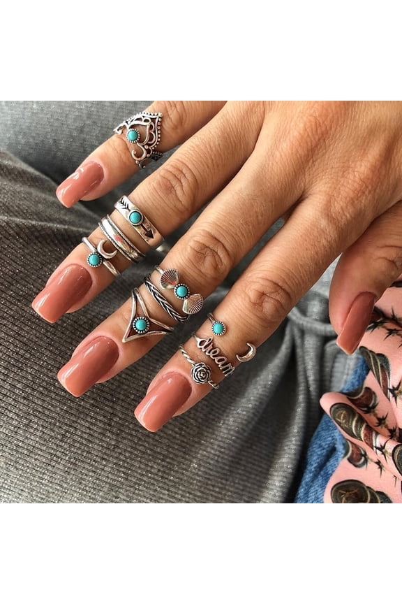 Women Bohemia Fake Turquoise Fingers Knuckle Rings Wedding Party Jewelry