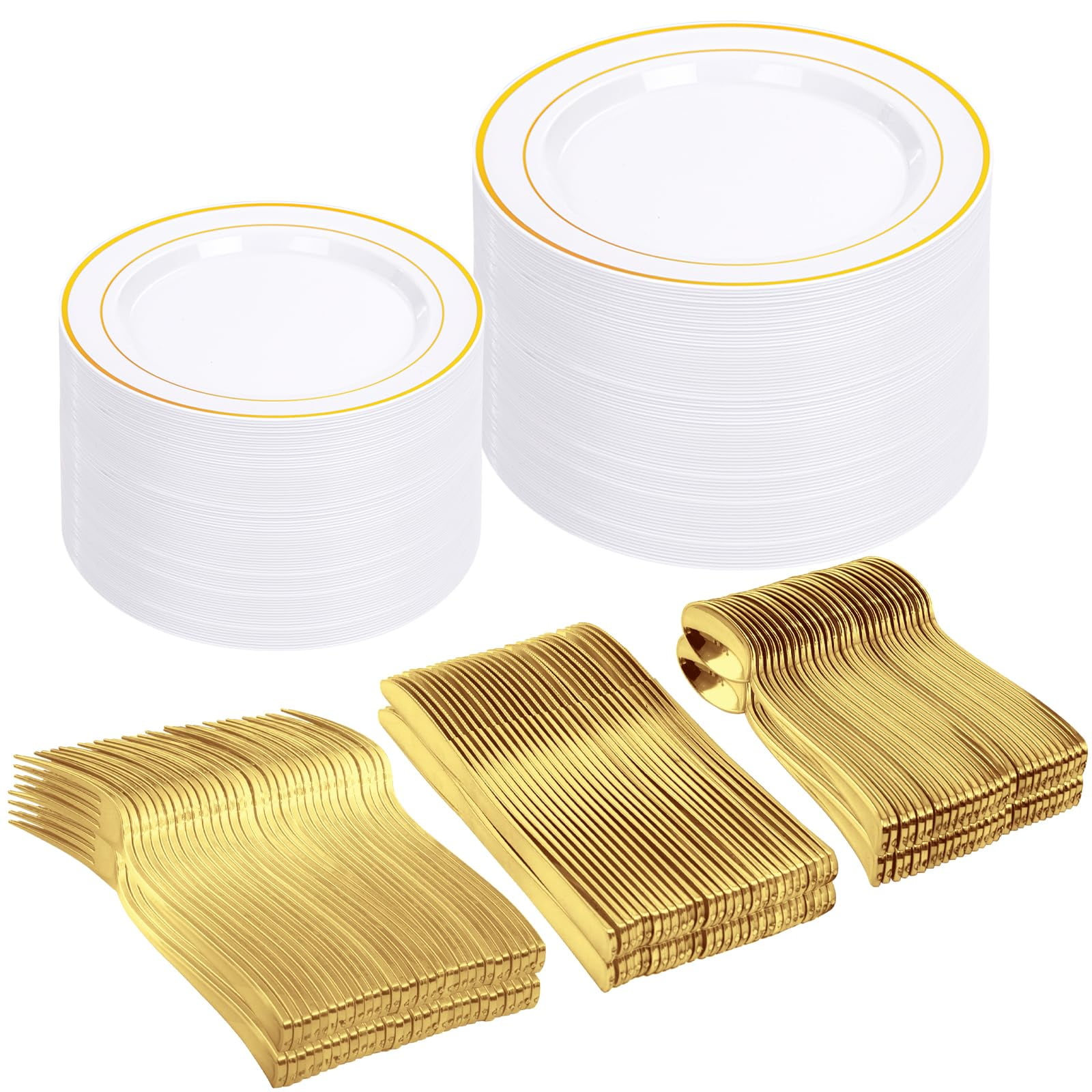 Gold Glitter Disposable Dinnerware Set For 30 Guests - Plates, Cups, Silverware, Napkins