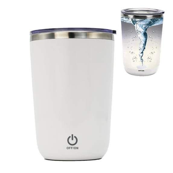 DaaSiGwaa Rechargeable Self Stirring Mug - Magnetic Electric Auto Mixing Stainless Steel Cup for Office/Kitchen/Travel/Home Coffee/Tea/Hot Chocolate/Milk-410 ml/13.9 oz(White)