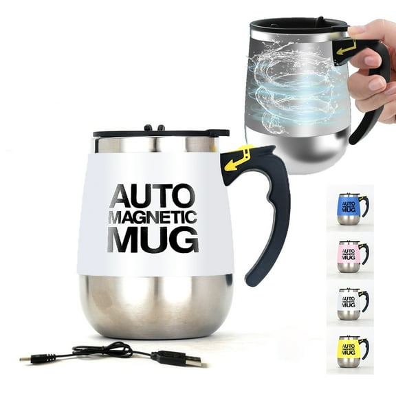 DaaSiGwaa Rechargeable Self Stirring Mug - Magnetic Electric Auto Mixing Stainless Steel Cup for Office/Kitchen/Travel/Home Coffee/Tea/Hot Chocolate/Milk-400 ml/13.5 oz(White)