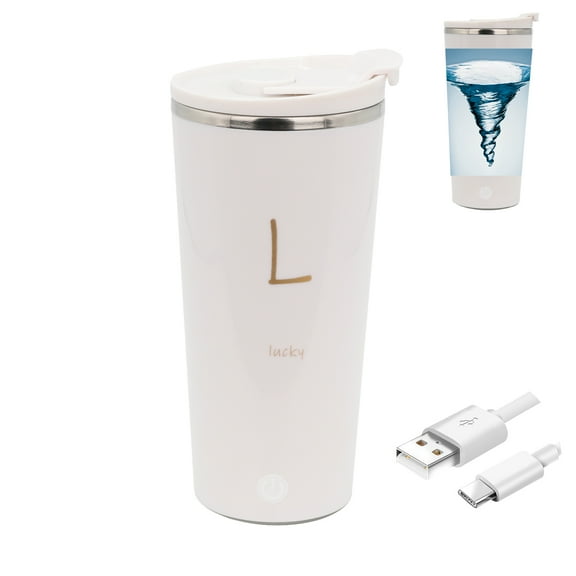 DaaSiGwaa Rechargeable Self Stirring Mug - Magnetic Electric Auto Mixing Stainless Steel Cup for Office/Kitchen/Travel/Home-400 ml/13.5 oz(White)