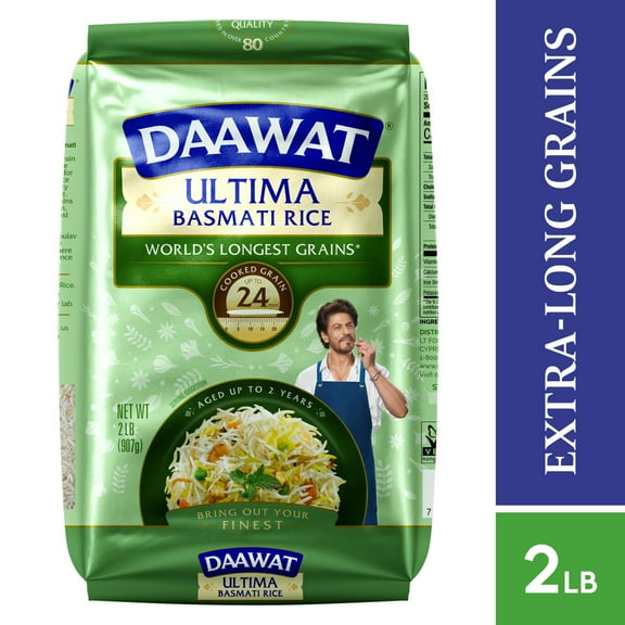 Daawat Ultima Naturally Aged Indian White Basmati Rice, Extra Long Grain, Gluten-free - 2lb Bag