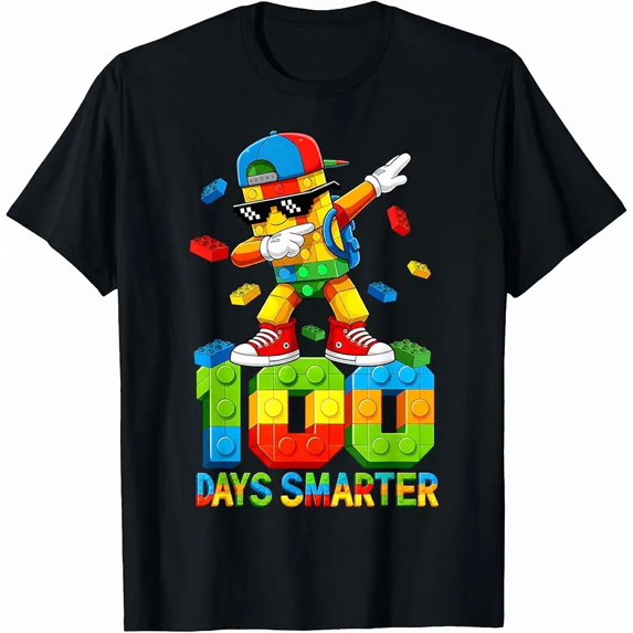 Dab Blocks Bricks Building 100 Days of School Smarter Boys T-Shirt