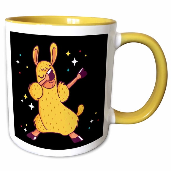 3drose, Dab Dabbing Dancing Llama Lama Alpaca Animal, 15oz Two-tone Yellow Mug