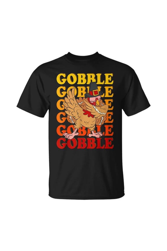 Dab Dance Gobble Turkey Thanksgiving Thankful Graphic Tee Unisex Adult Cotton Boys Holiday Celebration Outfit, Size 4XL, Color Black