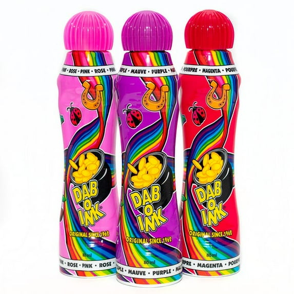 Dab-O-Ink Bingo Daubers - 3 pack - Magenta, Pink, Purple - 3 ounce size - Bingo Ink Markers
