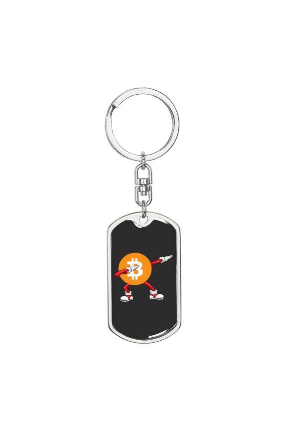 Dab Pose Bitcoin Crypto Stainless Steel or 18k Gold Premium Swivel Dog Tag Keychain