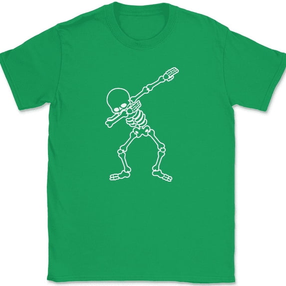 Dab Skeleton T-Shirt Funny Halloween Fall Skull Witch Spooky Tee - Green, 5XL