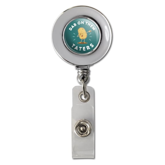 Dab on Them Taters Haters Funny Humor Retractable Reel Chrome Badge ID Card Holder Clip