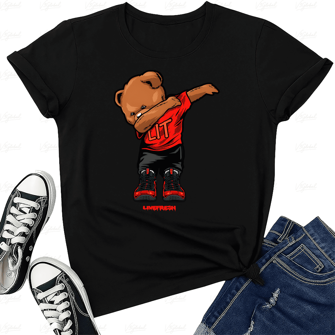 Dabbin Bear Sneaker Match Habanero Foamposite Tee Style Unisex T