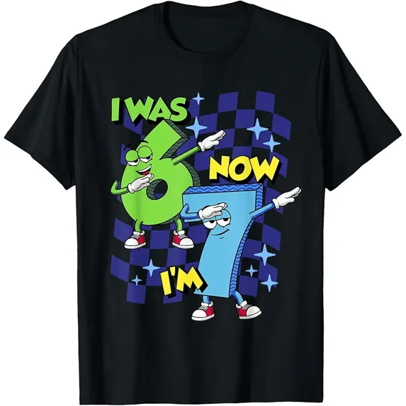 Dabbing 67 Checkered I was 6 Now I'm 7 Funny Birthday Boy 67 T-Shirt