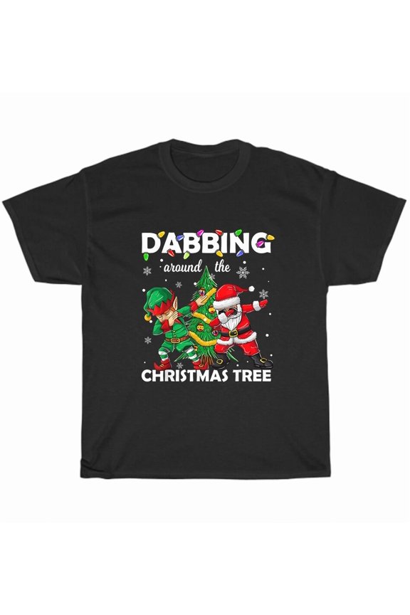 Dabbing Around The Christmas Tree Funny Dab Dance Holiday Elf Fun Unisex T-Shirt, up to size 5XL