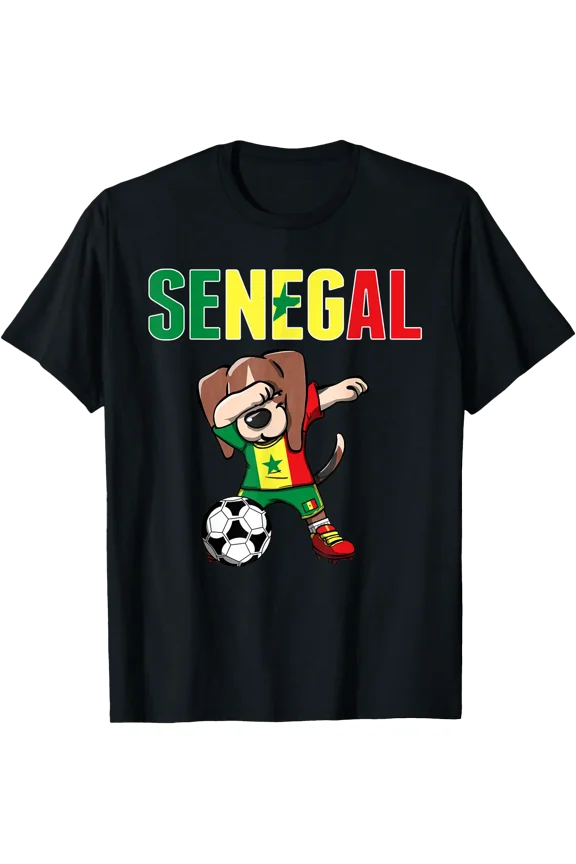 Dabbing Beagle Senegal Soccer Fans Jersey Senegalese Flag T-Shirt, Vintage Birthday Gift