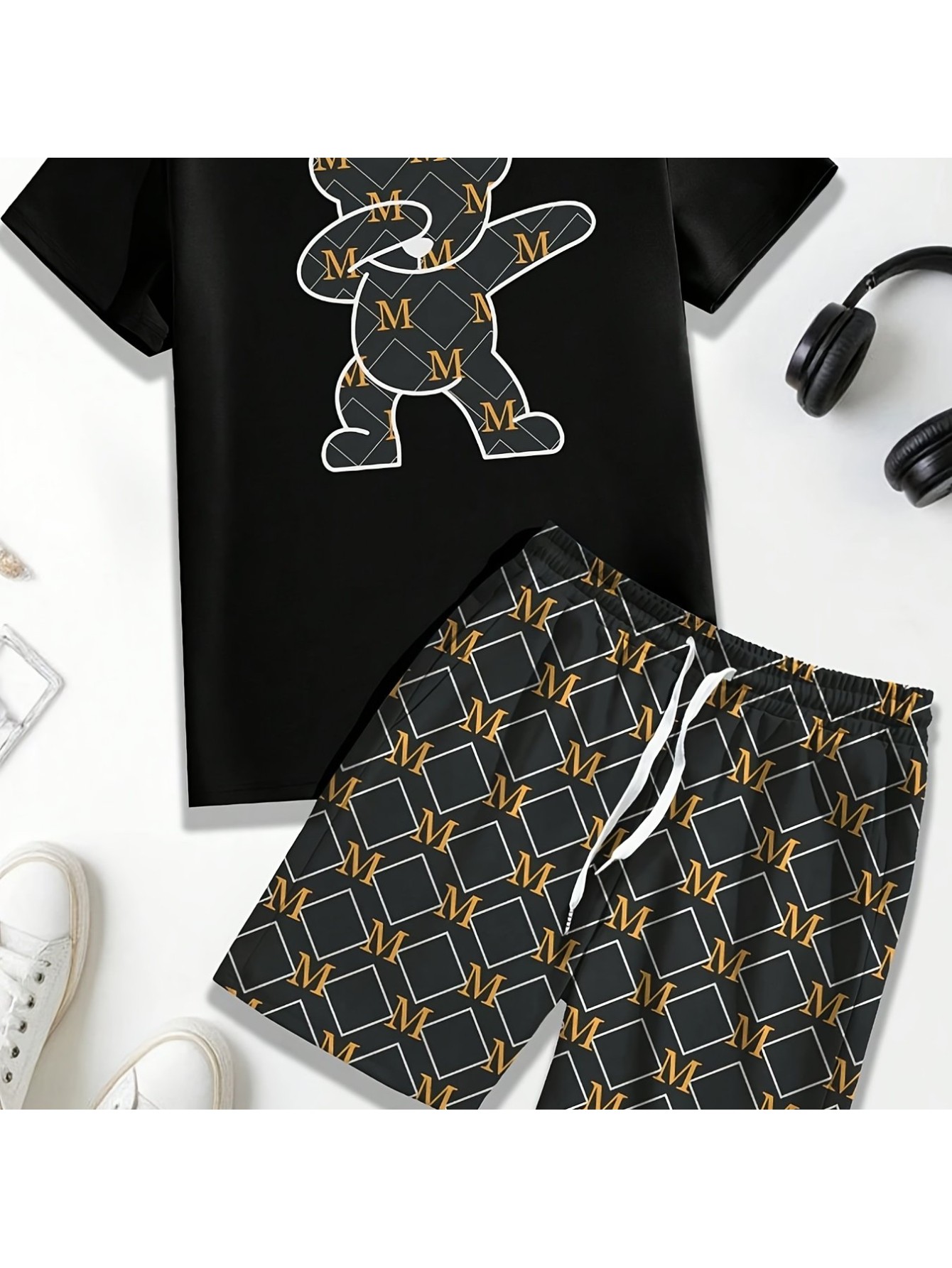 Dabbing Bear Quilted Print Short Sleeve T-Shirt, Local Warehouse, 220g ...