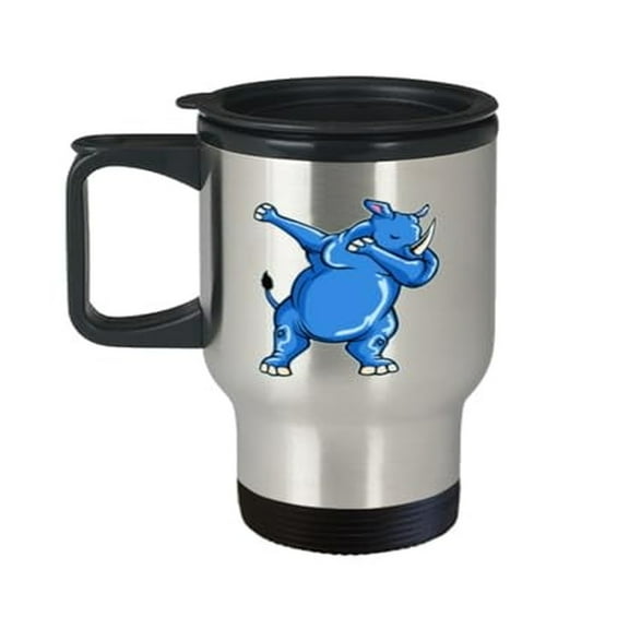 Dabbing Blue Wildlife Rhino Travel Mug - 14oz Portable Unicorn Cup for Gifts