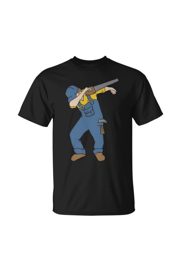 Dabbing Carpenter Woodworker Dab Dance Graphic Tee Unisex Adult Cotton Funny Construction Humor Design T-Shirt for Workshop Casual Wear, Size M, Color Black