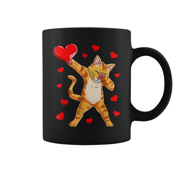 Dabbing Cat Heart Valentines Day Girls Kitty Kitten Lover Coffee Mugs
