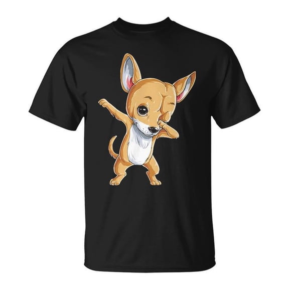 Dabbing Chihuahua Dog Lover Graphic Tee Unisex Adult Cotton Casual Funny Dab Dance T-Shirt for Men, Women, and Pet Enthusiasts, Size 2XL, Color Black