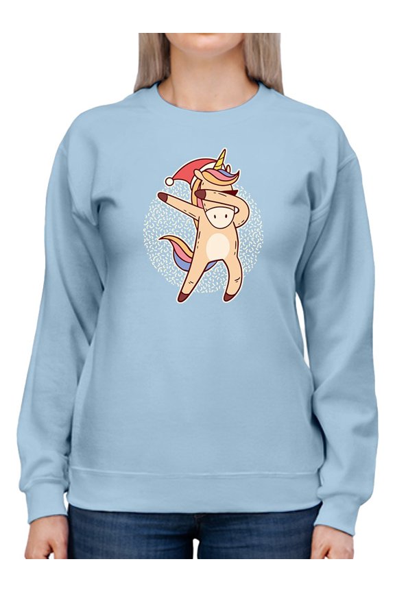 Dabbing Christmas Unicorn Women Sweatshirt, Female Medium