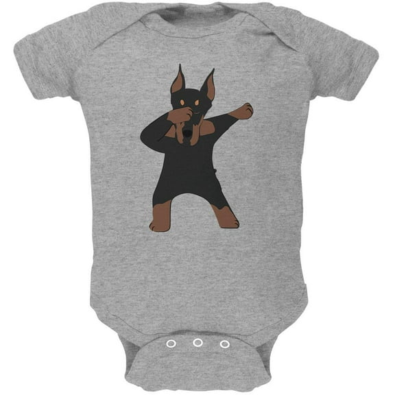 Dabbing Doberman Soft Baby One Piece Heather 0-3 M
