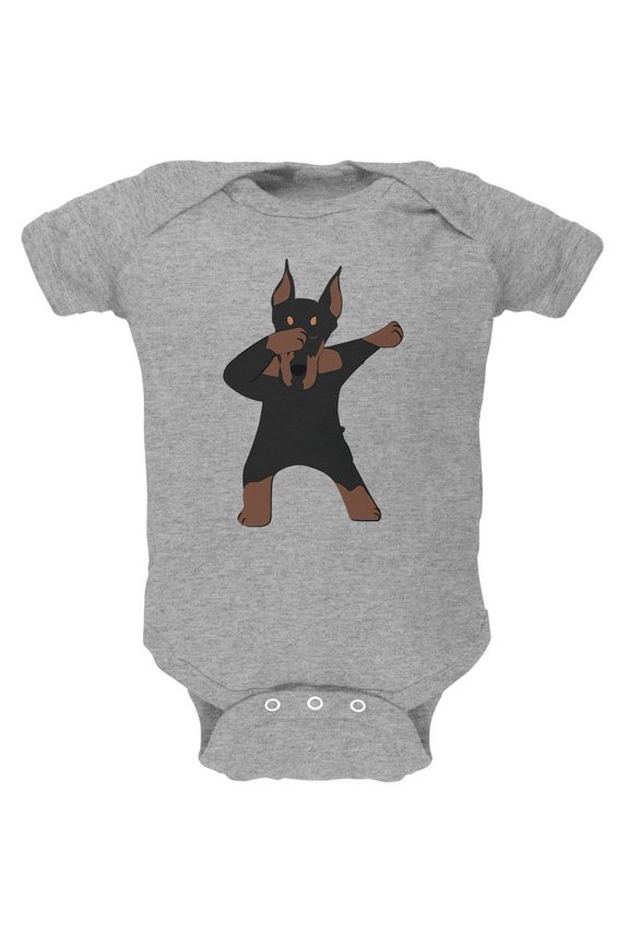 Dabbing Doberman Soft Baby One Piece Heather 3-6 M