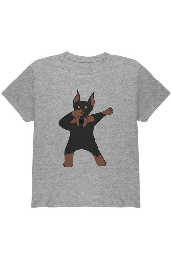 Dabbing Doberman Youth T Shirt Heather YMD