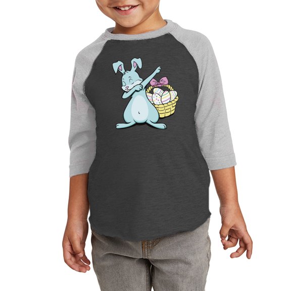 Dabbing Easter Bunny Graphic Toddler Raglan - Happy Easter Day Tshirt for Kids - Christian Shirt Gifts
