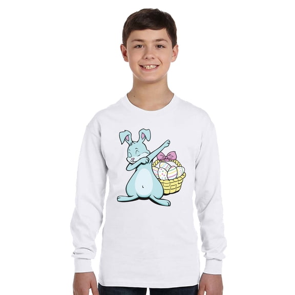 Dabbing Easter Bunny Long Sleeve Shirts for Kids - Youth XS S M L XL - Happy Easter Holiday Christian Tee for Boys for Girls