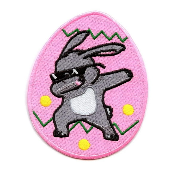 Dabbing Easter Bunny With Pink Egg Iron On Patch