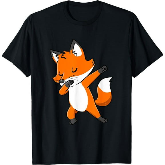 Dabbing Fox Cute and Slay Simple Unisex T-Shirt for Men Women Kids,Black Color,Size 4T