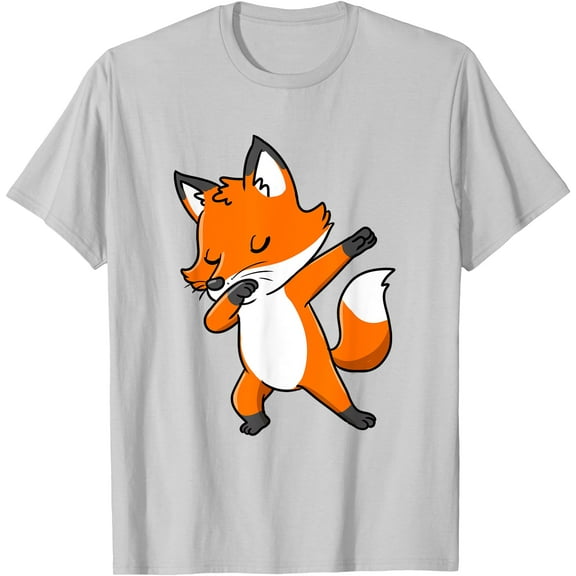 Dabbing Fox Cute and Slay Simple Unisex T-Shirt for Men Women Kids,Ice Grey Color,Size XL