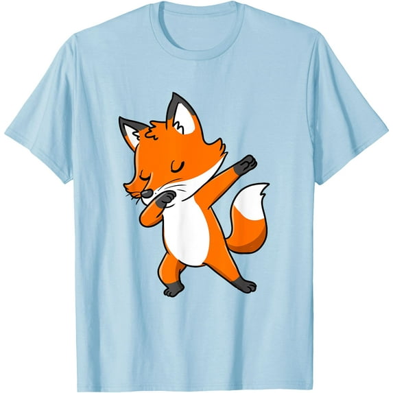 Dabbing Fox Cute and Slay Simple Unisex T-Shirt for Men Women Kids,Light Blue Color,Size 3XL