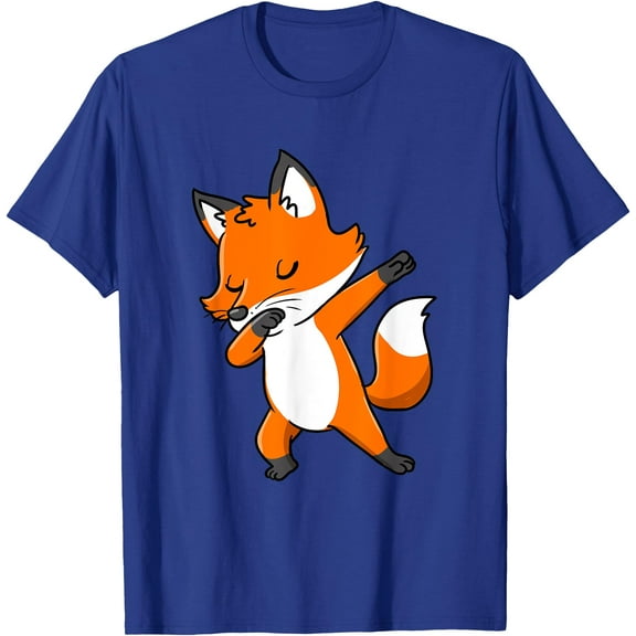 Dabbing Fox Cute and Slay Simple Unisex T-Shirt for Men Women Kids,Royal Blue Color,Size M