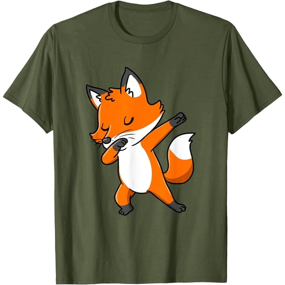 Dabbing Fox Cute and Slay Simple Unisex T-Shirt for Men Women Kids