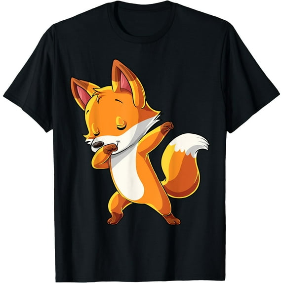 Dabbing Fox Funny Animal Lover Dab Dance Unisex T-Shirt for Men Women Kids,Black Color,Size YL