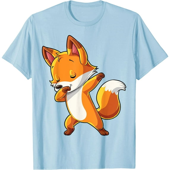 Dabbing Fox Funny Animal Lover Dab Dance Unisex T-Shirt for Men Women Kids,Light Blue Color,Size YS