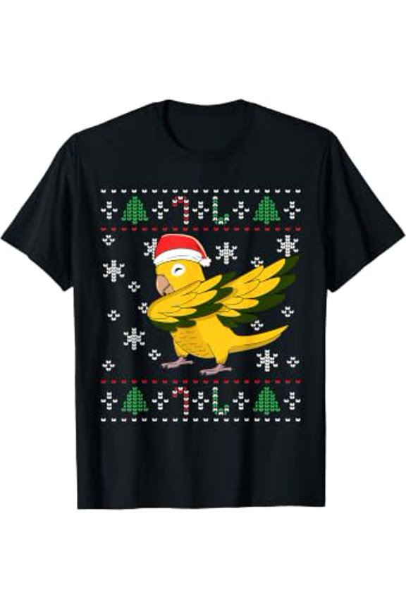 Dabbing Golden Conure Parrot I Ugly Christmas T-Shirt