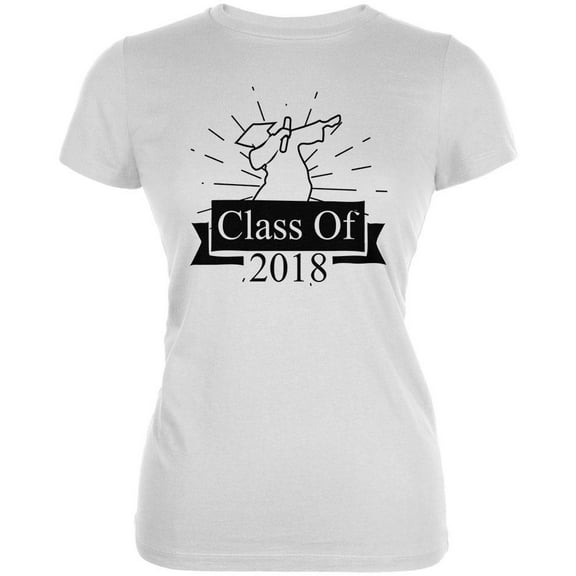 Dabbing Graduate Class Of 2018 Outline Juniors Soft T Shirt White SM
