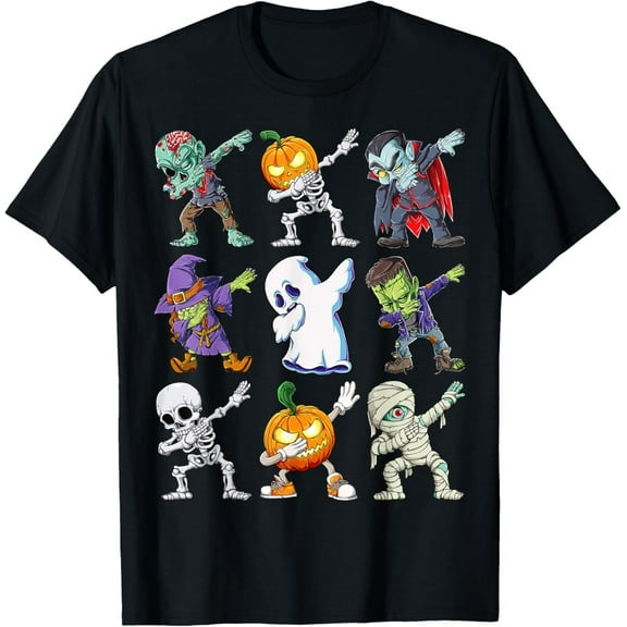 Dabbing Halloween Skeleton Zombie Pumpkin Mummy T-Shirt – Boys Scary Costume Tee