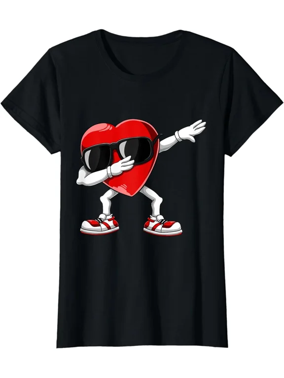 Dabbing Heart Funny Gifts Mens Kids Boys Valentines Ladies' Crewneck T-Shirt