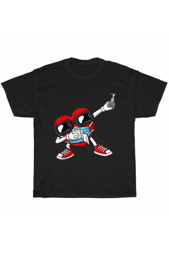 Dabbing Heart In A Mask Funny Valentines Day Dab Dance Unique Unisex T-Shirt, up to Size 5XL
